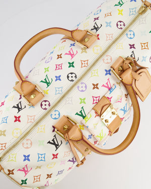 *RARE* Louis Vuitton X Takashi Murakami 45 Travel Bag in White Multicoloured Monogram Canvas &amp; Vacchetta Leather