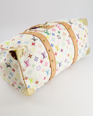 *RARE* Louis Vuitton X Takashi Murakami 45 Travel Bag in White Multicoloured Monogram Canvas &amp; Vacchetta Leather