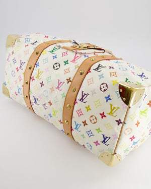 *RARE* Louis Vuitton X Takashi Murakami 45 Travel Bag in White Multicoloured Monogram Canvas &amp; Vacchetta Leather