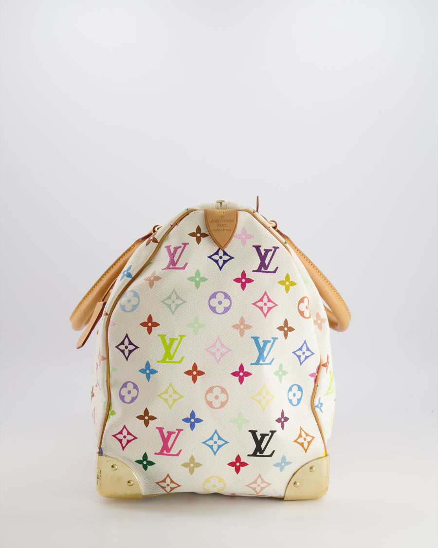 *RARE* Louis Vuitton X Takashi Murakami 45 Travel Bag in White Multicoloured Monogram Canvas &amp; Vacchetta Leather