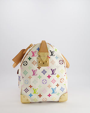 *RARE* Louis Vuitton X Takashi Murakami 45 Travel Bag in White Multicoloured Monogram Canvas &amp; Vacchetta Leather