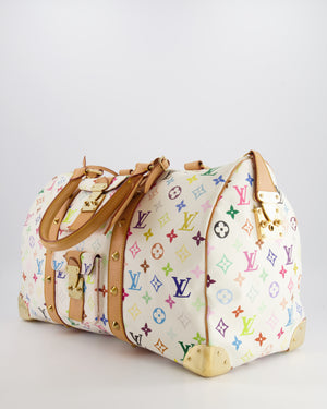 *RARE* Louis Vuitton X Takashi Murakami 45 Travel Bag in White Multicoloured Monogram Canvas &amp; Vacchetta Leather