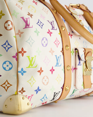 *RARE* Louis Vuitton X Takashi Murakami 45 Travel Bag in White Multicoloured Monogram Canvas &amp; Vacchetta Leather