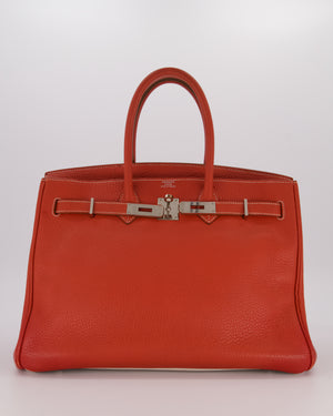 Hermès Birkin 35 Bag in Sanguine and Blanc Clemence Leather with Palladium Hardware