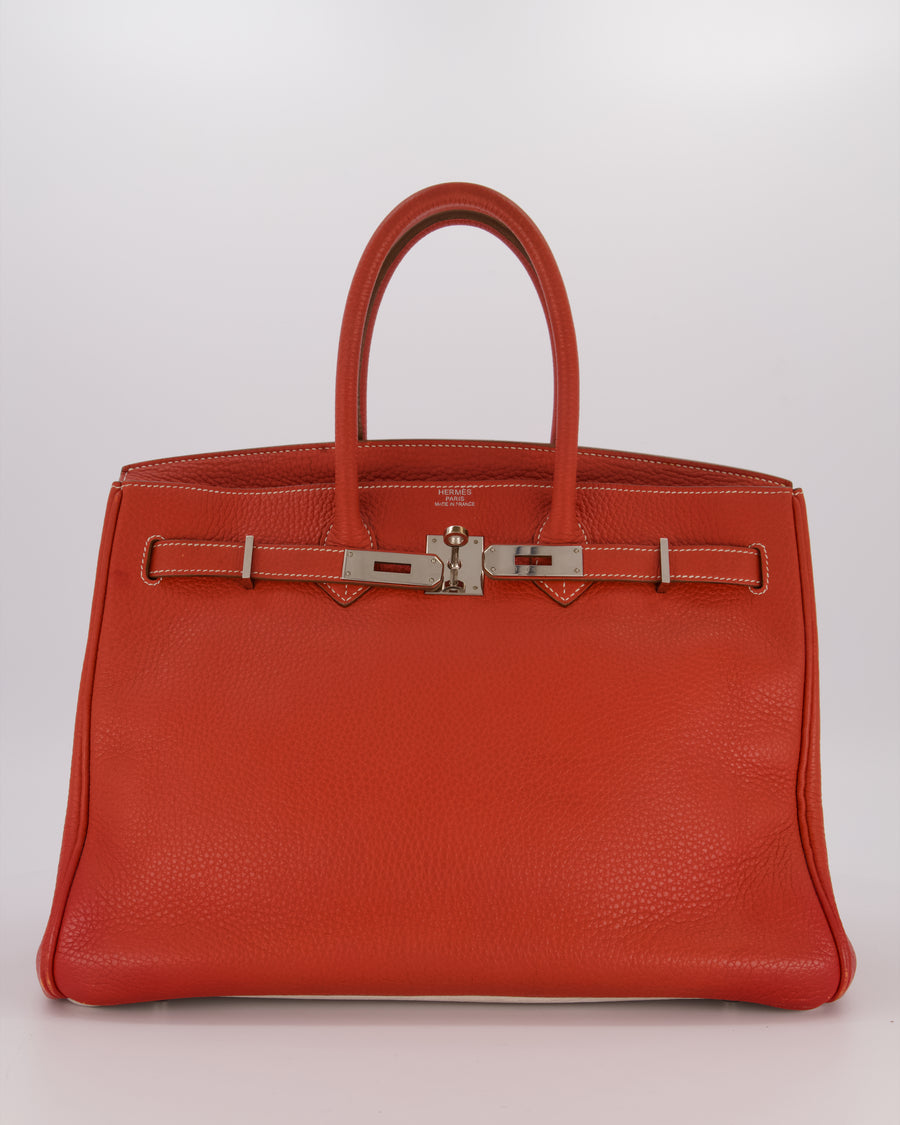 Hermès Birkin 35 Bag in Sanguine and Blanc Clemence Leather with Palladium Hardware