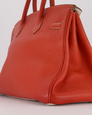 Hermès Birkin 35 Bag in Sanguine and Blanc Clemence Leather with Palladium Hardware