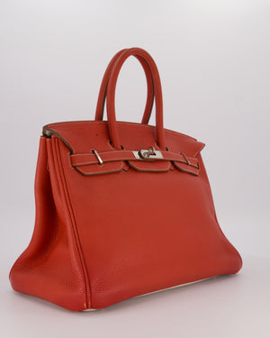 Hermès Birkin 35 Bag in Sanguine and Blanc Clemence Leather with Palladium Hardware