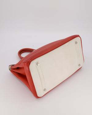 Hermès Birkin 35 Bag in Sanguine and Blanc Clemence Leather with Palladium Hardware