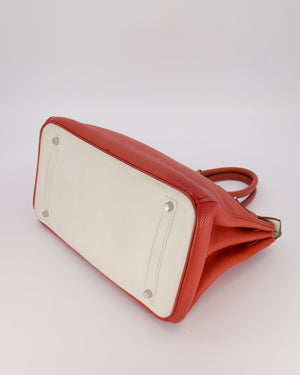 Hermès Birkin 35 Bag in Sanguine and Blanc Clemence Leather with Palladium Hardware