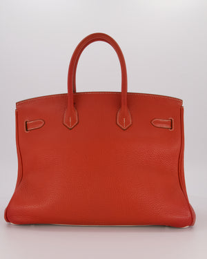 Hermès Birkin 35 Bag in Sanguine and Blanc Clemence Leather with Palladium Hardware