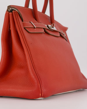 Hermès Birkin 35 Bag in Sanguine and Blanc Clemence Leather with Palladium Hardware
