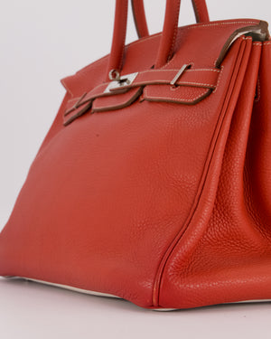 Hermès Birkin 35 Bag in Sanguine and Blanc Clemence Leather with Palladium Hardware