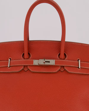 Hermès Birkin 35 Bag in Sanguine and Blanc Clemence Leather with Palladium Hardware