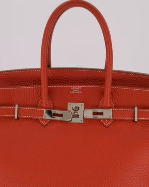 Hermès Birkin 35 Bag in Sanguine and Blanc Clemence Leather with Palladium Hardware