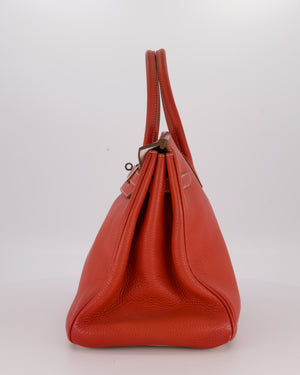 Hermès Birkin 35 Bag in Sanguine and Blanc Clemence Leather with Palladium Hardware