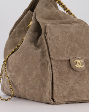Chanel Taupe 25 Medium Handbag in Suede Calfskin Leather with Champagne Gold Hardware