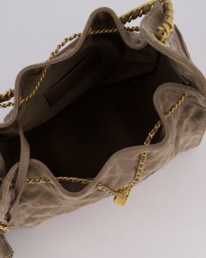 Chanel Taupe 25 Medium Handbag in Suede Calfskin Leather with Champagne Gold Hardware
