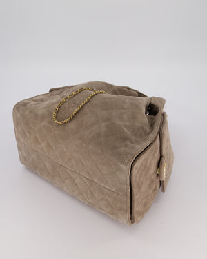 Chanel Taupe 25 Medium Handbag in Suede Calfskin Leather with Champagne Gold Hardware