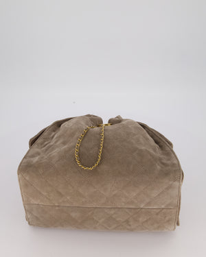 Chanel Taupe 25 Medium Handbag in Suede Calfskin Leather with Champagne Gold Hardware