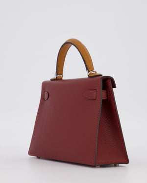 *SUPER RARE* Hermès Mini Kelly II Tricolour 20 Bag In Rouge H, Gold, and Bai Brun Epsom Leather with Palladium Hardware