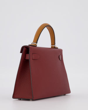 *SUPER RARE* Hermès Mini Kelly II Tricolour 20 Bag In Rouge H, Gold, and Bai Brun Epsom Leather with Palladium Hardware