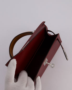 *SUPER RARE* Hermès Mini Kelly II Tricolour 20 Bag In Rouge H, Gold, and Bai Brun Epsom Leather with Palladium Hardware