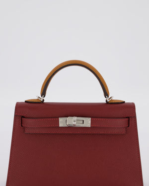 *SUPER RARE* Hermès Mini Kelly II Tricolour 20 Bag In Rouge H, Gold, and Bai Brun Epsom Leather with Palladium Hardware