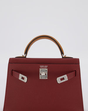 *SUPER RARE* Hermès Mini Kelly II Tricolour 20 Bag In Rouge H, Gold, and Bai Brun Epsom Leather with Palladium Hardware