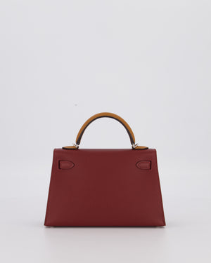*SUPER RARE* Hermès Mini Kelly II Tricolour 20 Bag In Rouge H, Gold, and Bai Brun Epsom Leather with Palladium Hardware