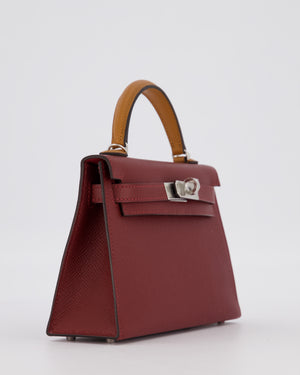 *SUPER RARE* Hermès Mini Kelly II Tricolour 20 Bag In Rouge H, Gold, and Bai Brun Epsom Leather with Palladium Hardware