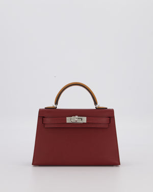 *SUPER RARE* Hermès Mini Kelly II Tricolour 20 Bag In Rouge H, Gold, and Bai Brun Epsom Leather with Palladium Hardware