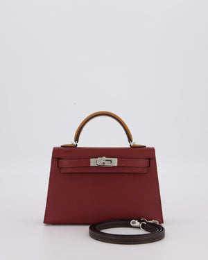 *SUPER RARE* Hermès Mini Kelly II Tricolour 20 Bag In Rouge H, Gold, and Bai Brun Epsom Leather with Palladium Hardware