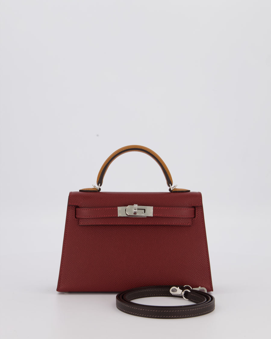 *SUPER RARE* Hermès Mini Kelly II Tricolour 20 Bag In Rouge H, Gold, and Bai Brun Epsom Leather with Palladium Hardware