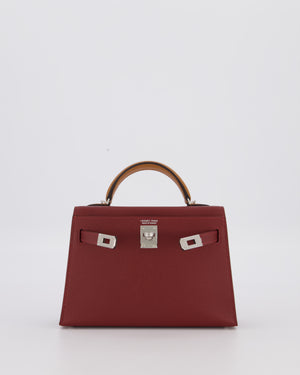 *SUPER RARE* Hermès Mini Kelly II Tricolour 20 Bag In Rouge H, Gold, and Bai Brun Epsom Leather with Palladium Hardware