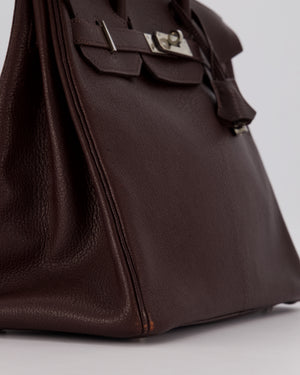 *RARE* Hermes HAC 32 Bag in Chocolat Chèvre Mysore Leather with Palladium Hardware