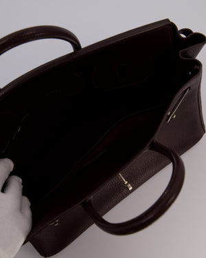 *RARE* Hermes HAC 32 Bag in Chocolat Chèvre Mysore Leather with Palladium Hardware