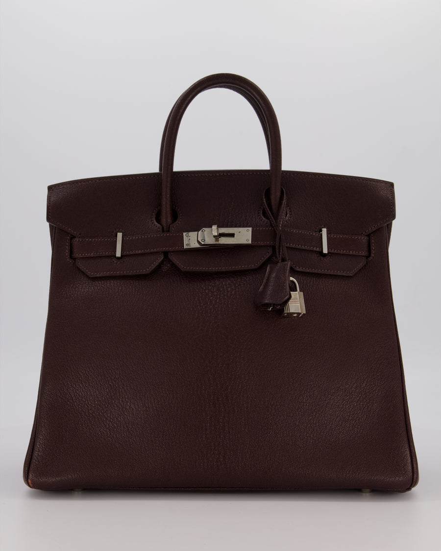 *RARE* Hermes HAC 32 Bag in Chocolat Chèvre Mysore Leather with Palladium Hardware