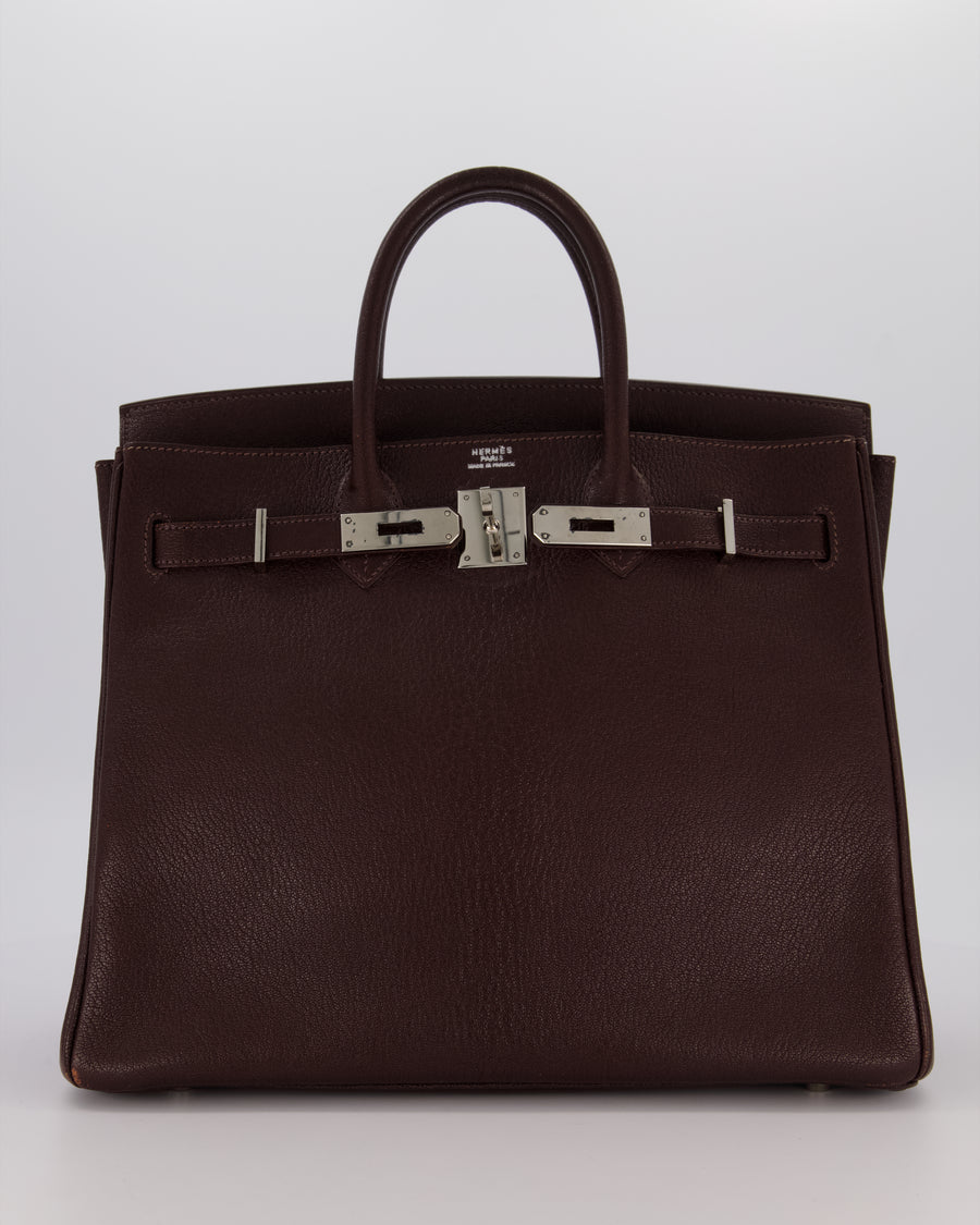 *RARE* Hermes HAC 32 Bag in Chocolat Chèvre Mysore Leather with Palladium Hardware