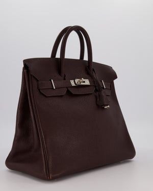 *RARE* Hermes HAC 32 Bag in Chocolat Chèvre Mysore Leather with Palladium Hardware