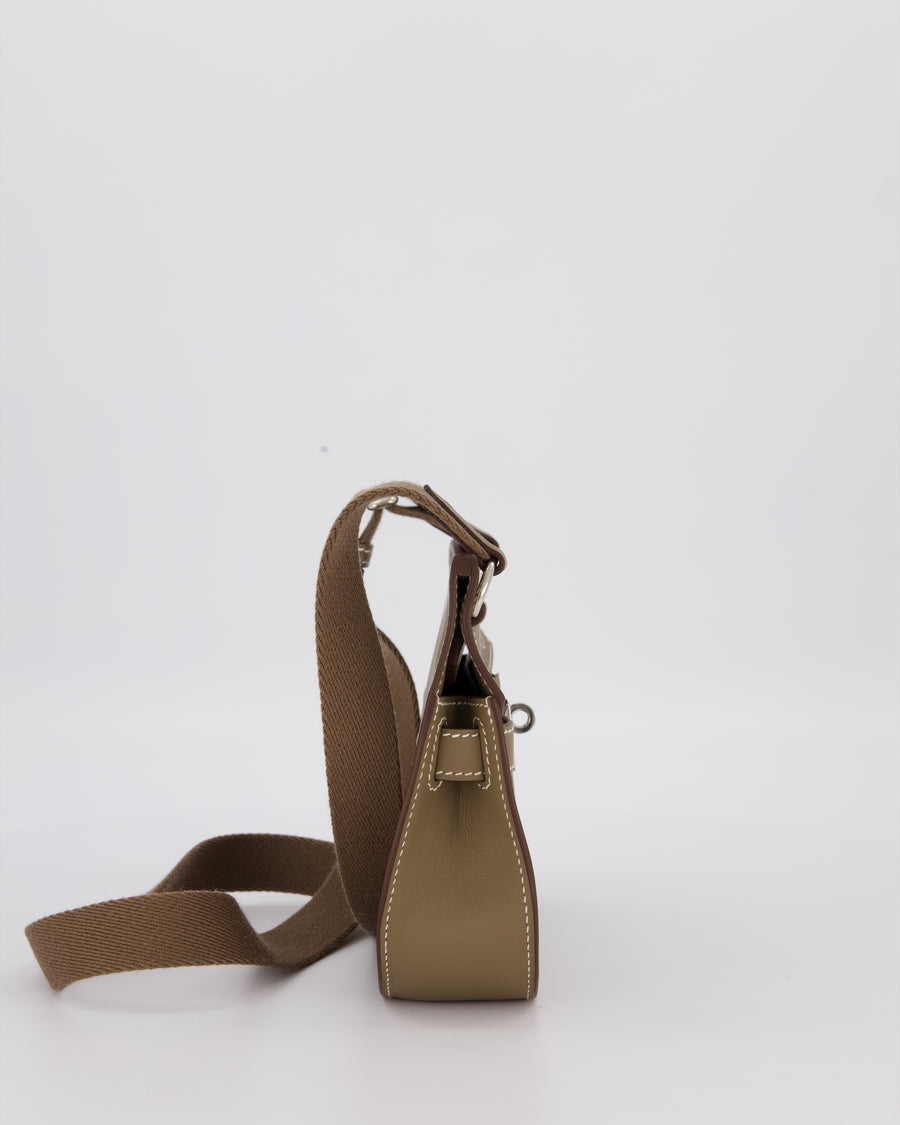 Hermès Mini Jypsiere Crossbody Bag in Etoupe Swift Leather with Palladium Hardware