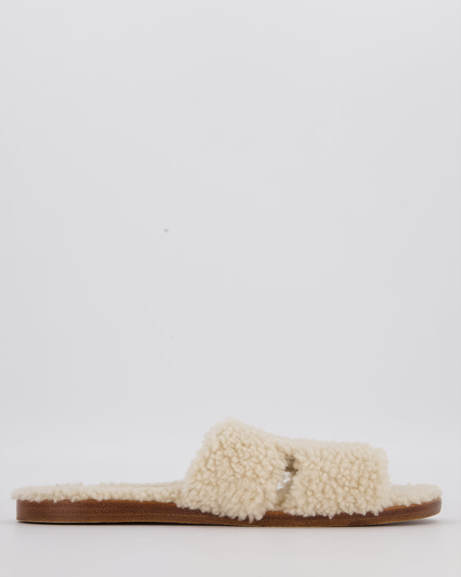 Hermès Ecru Shearling Izmir Sandal Size EU 42.5
