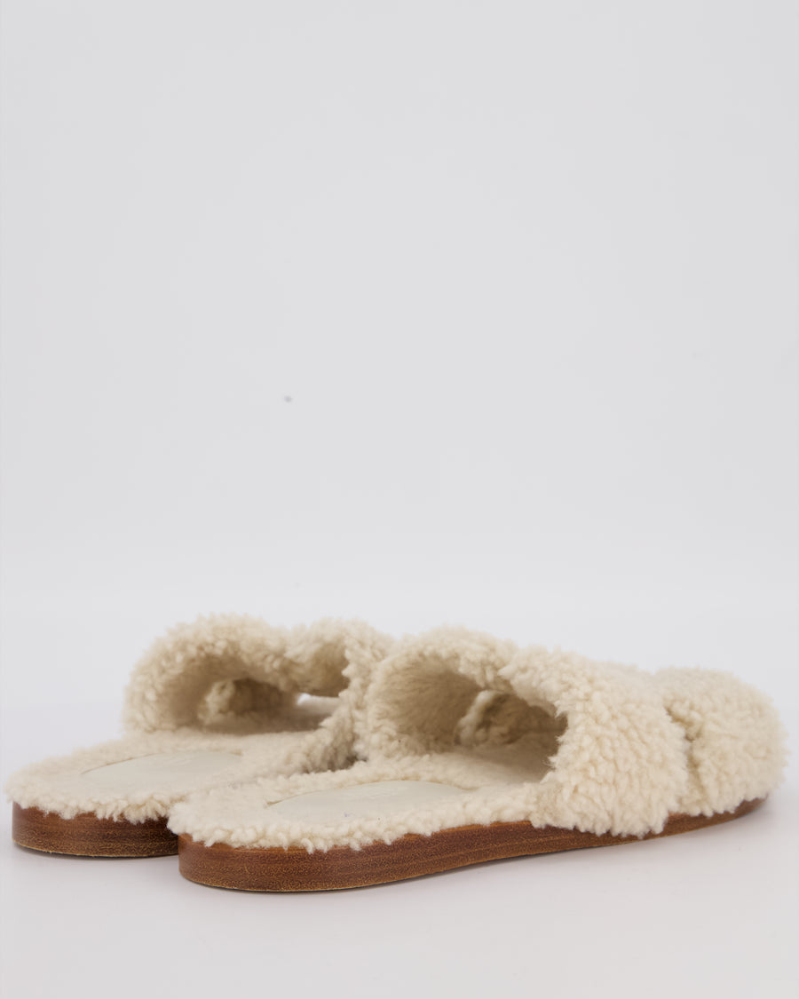 Hermès Ecru Shearling Izmir Sandal Size EU 42.5
