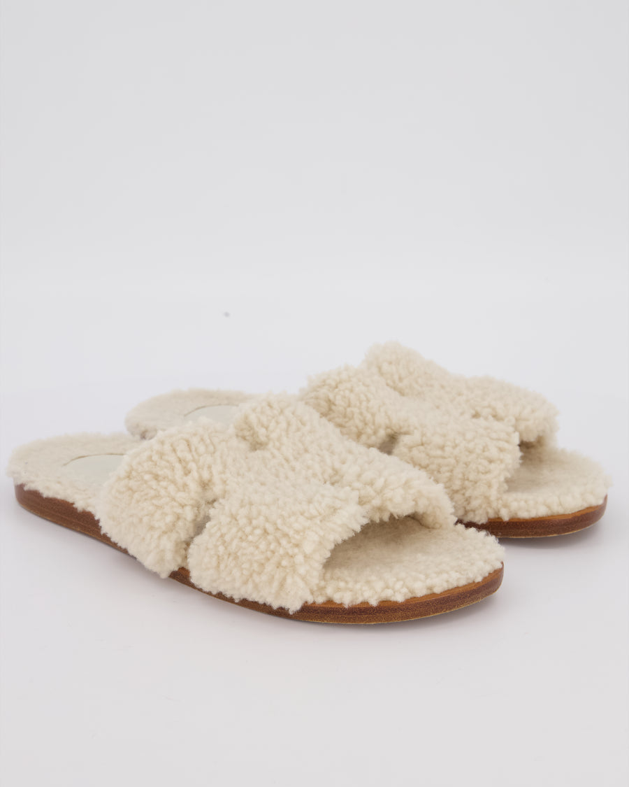 Hermès Ecru Shearling Izmir Sandal Size EU 42.5