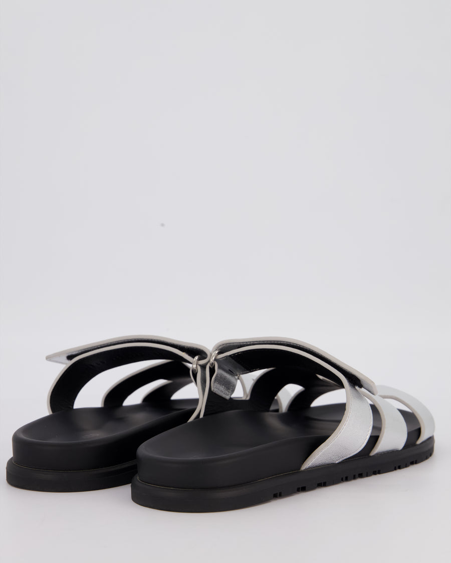 Hermès Gris Argente Goatskin Chypre Sandals Size EU 42