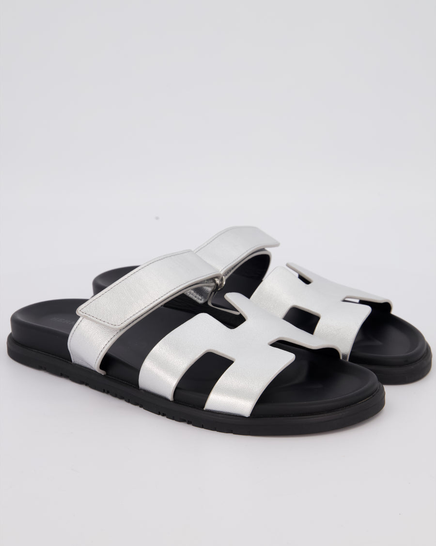 Hermès Gris Argente Goatskin Chypre Sandals Size EU 42