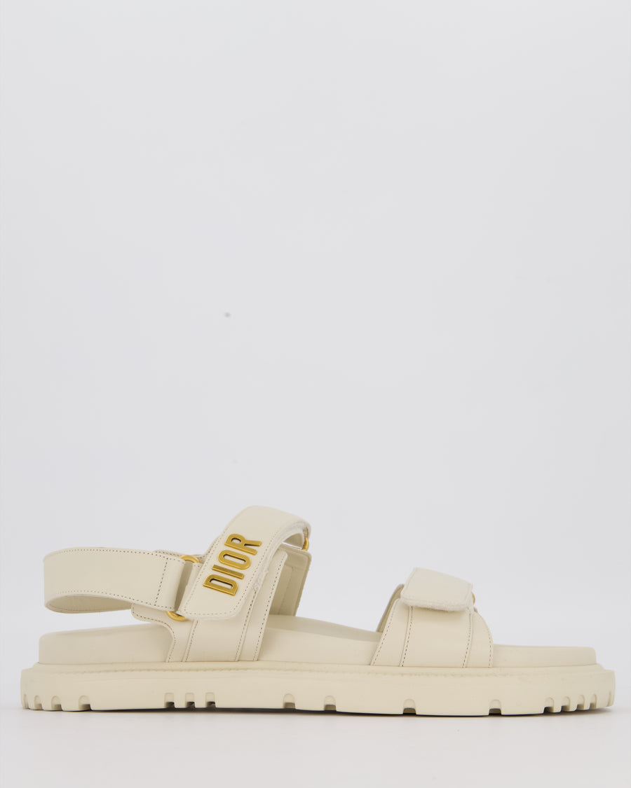 Christian Dior Dioract White Lambskin Sandal with Gold Hardware Size EU 42.5