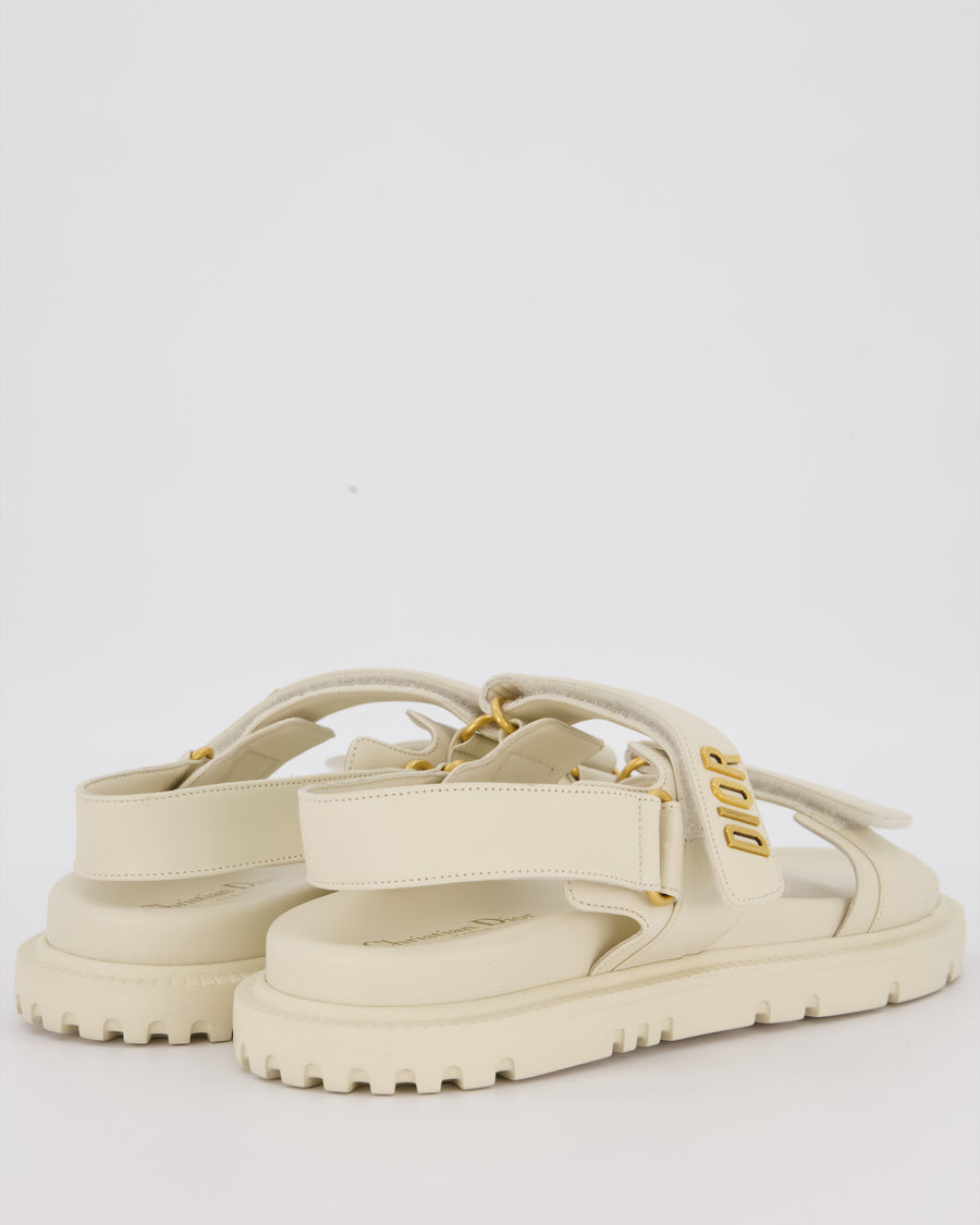 Christian Dior Dioract White Lambskin Sandal with Gold Hardware Size EU 42.5