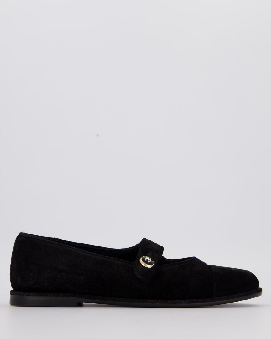 Chanel Black Suede Shearling Mary Jane Flats Size EU 42