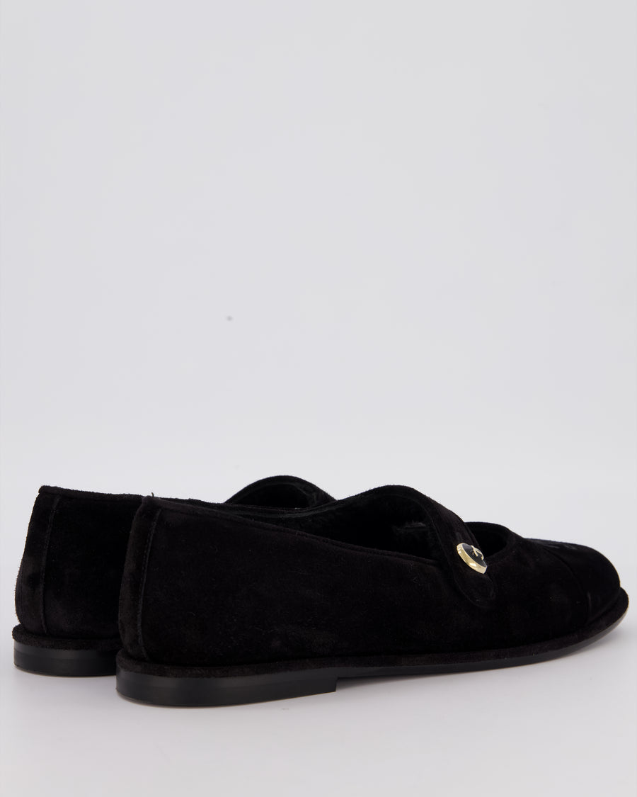 Chanel Black Suede Shearling Mary Jane Flats Size EU 42