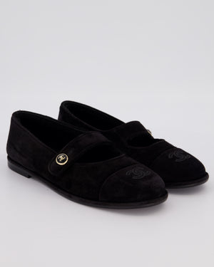 Chanel Black Suede Shearling Mary Jane Flats Size EU 42